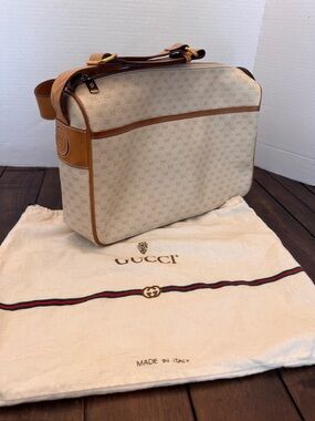 VTG Gucci Micro GG Crossbody Bag Tan Canvas Leather Italy Auth Rare
